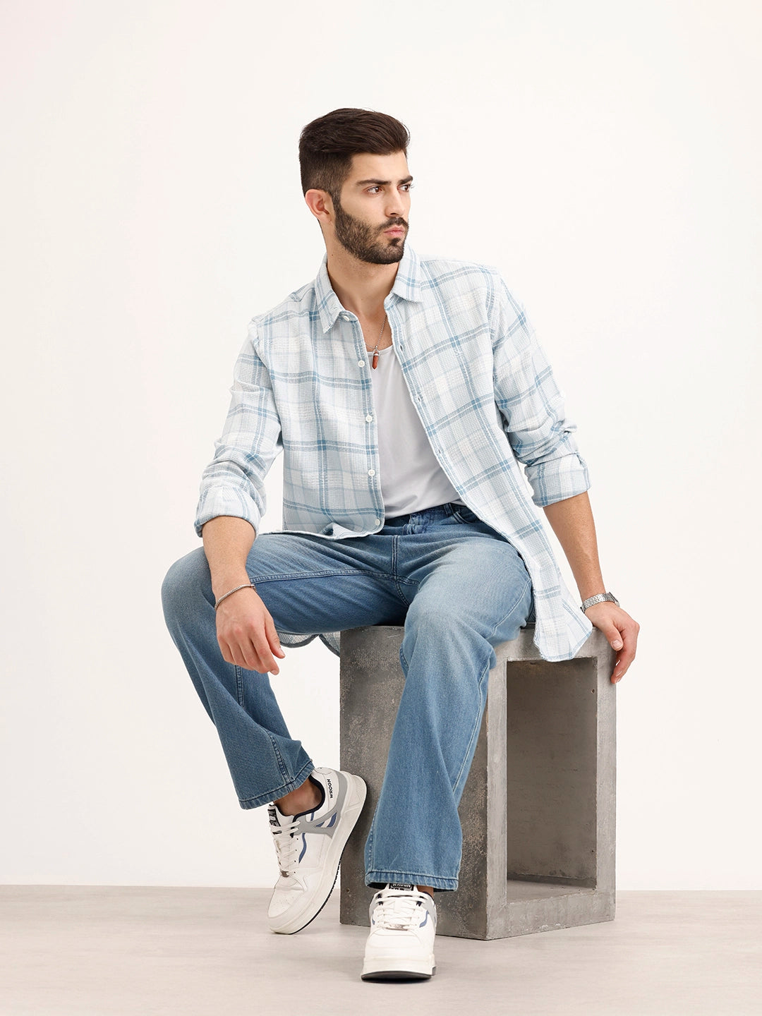 Textured Regular Fit Checkered Shirt | Blue
