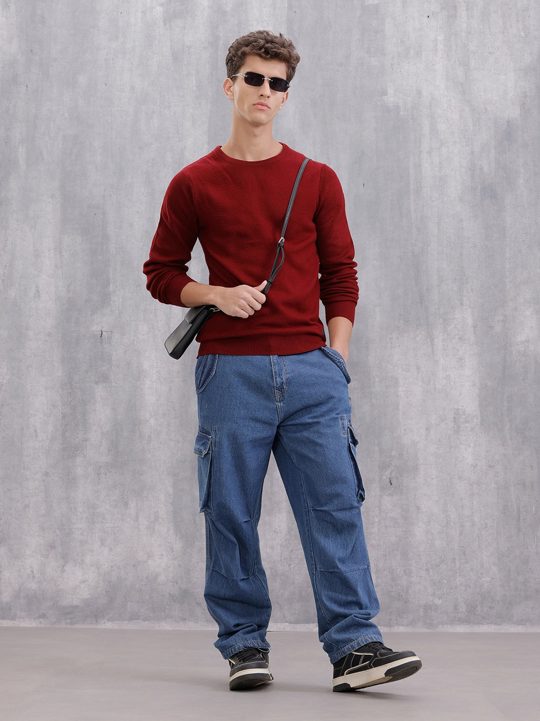 Solid Textured Pull Over | Maroon