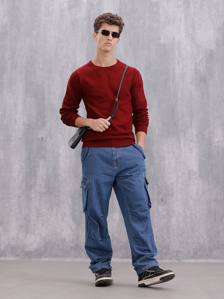 Solid Textured Pull Over | Maroon