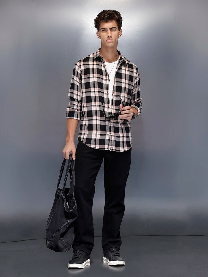 Men’s modern bold check casual shirt | Brown