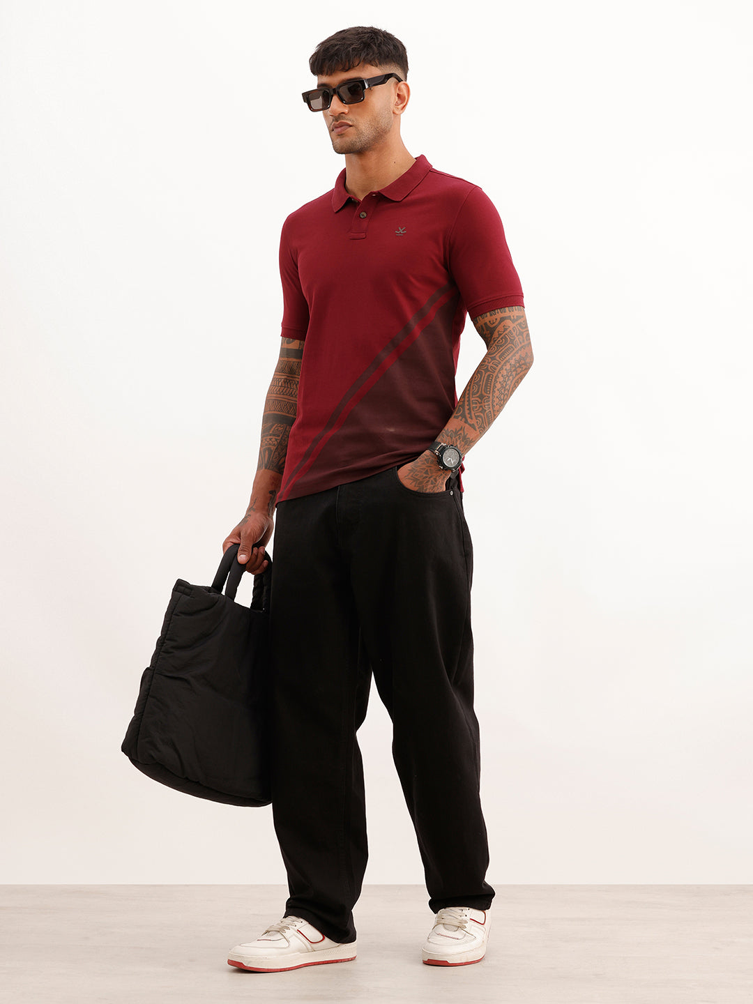 Slim Fit Placement Printed Polo T-Shirt | Maroon