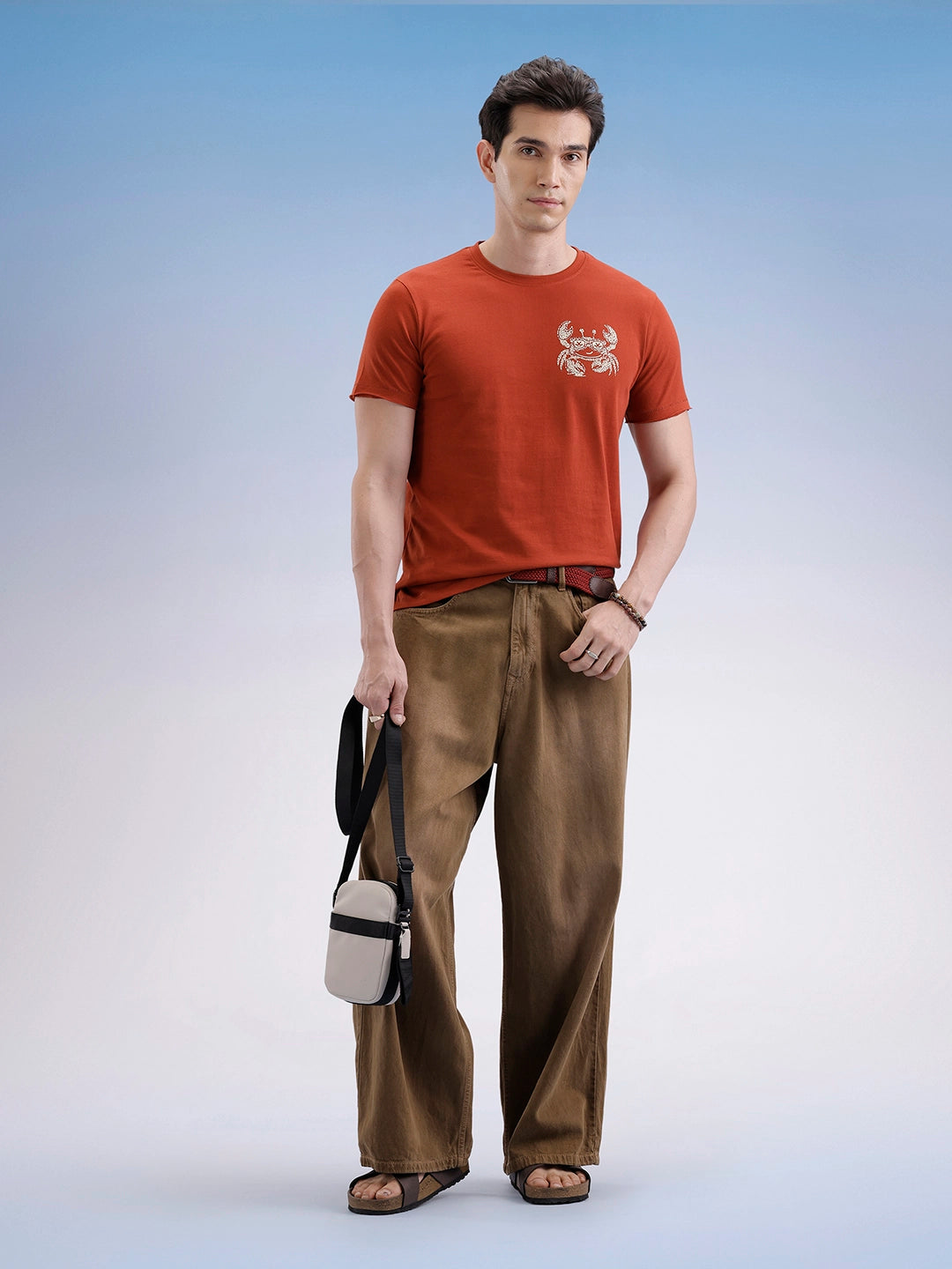 Slim Fit Classic Placement Printed T-Shirt  | Rust