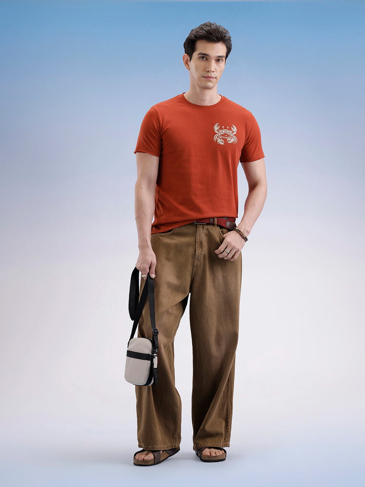 Slim Fit Classic Placement Printed T-Shirt  | Rust
