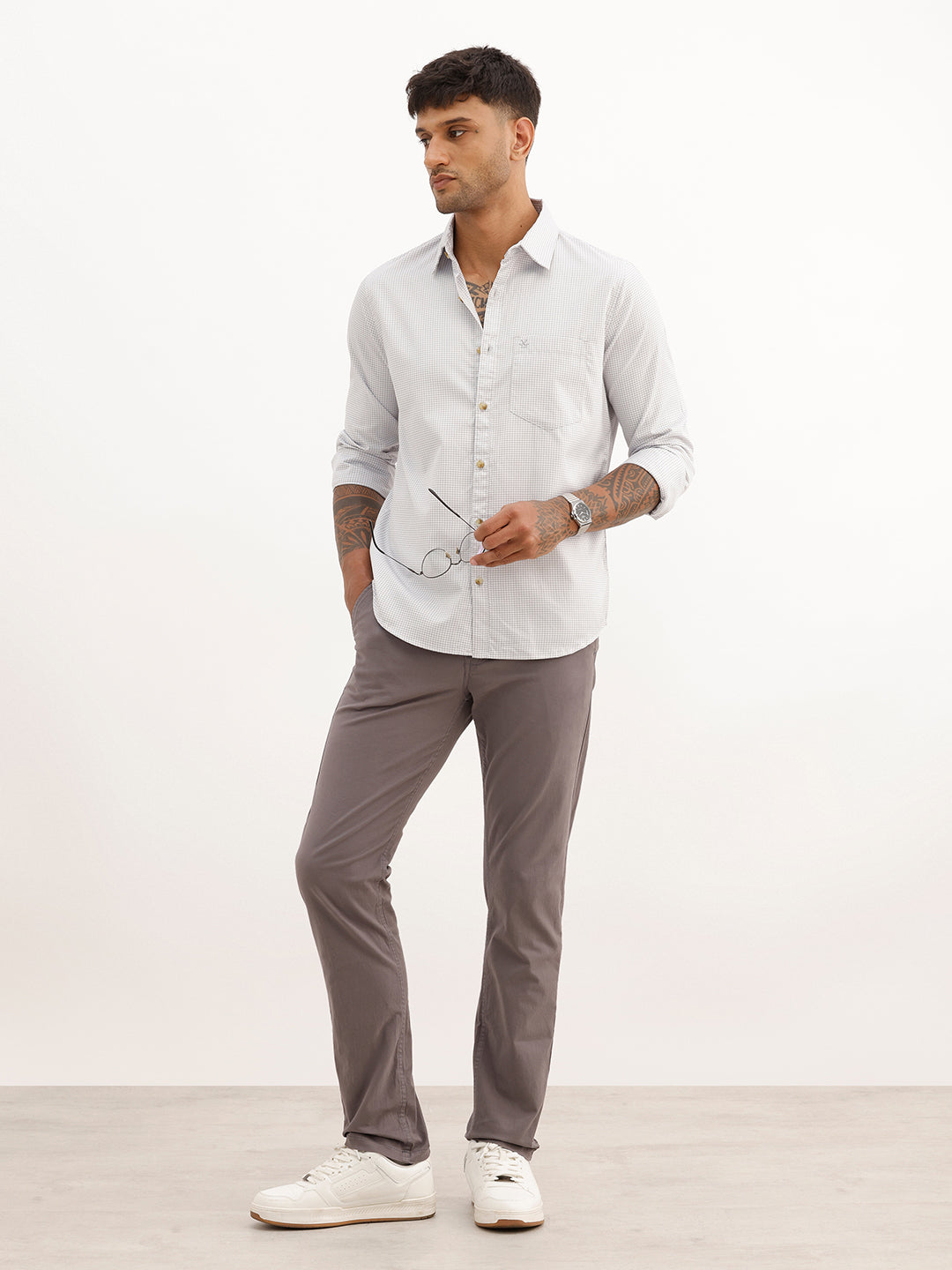Regular Fit Checkered Full Sleeve Shirt | Grey | WWSH9171F