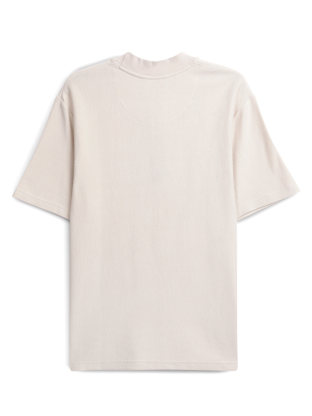 Beige Textured Crew Neck T-Shirt