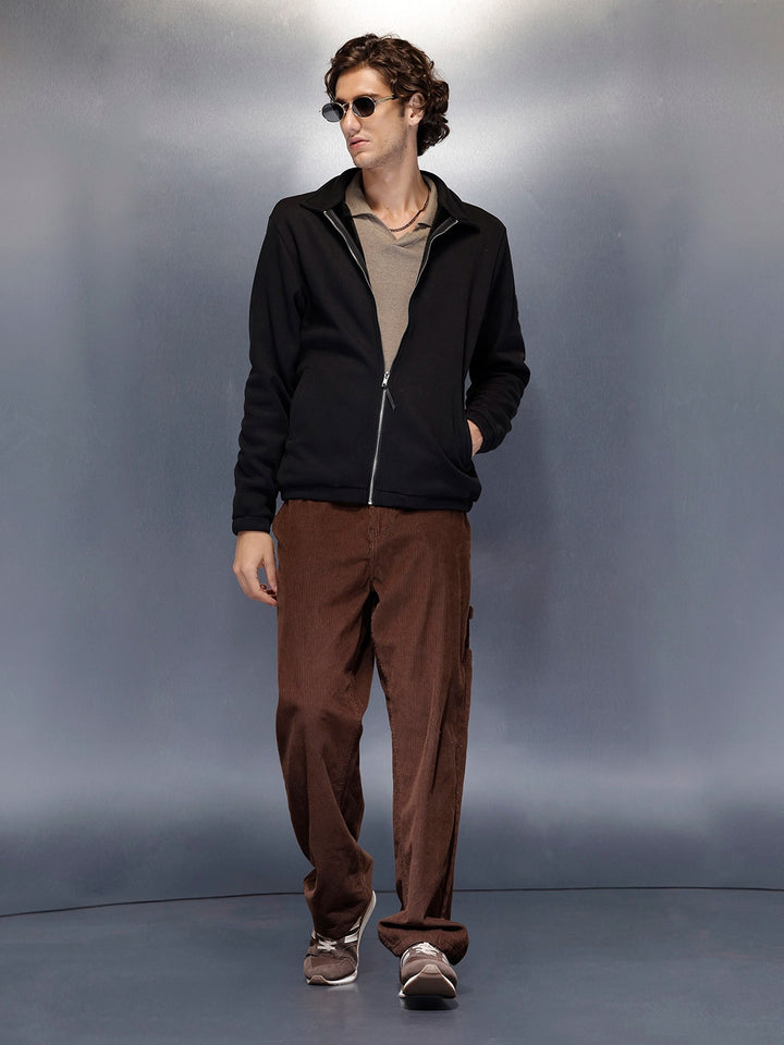 Men’s slim-fit textured high-neck jacket | Black