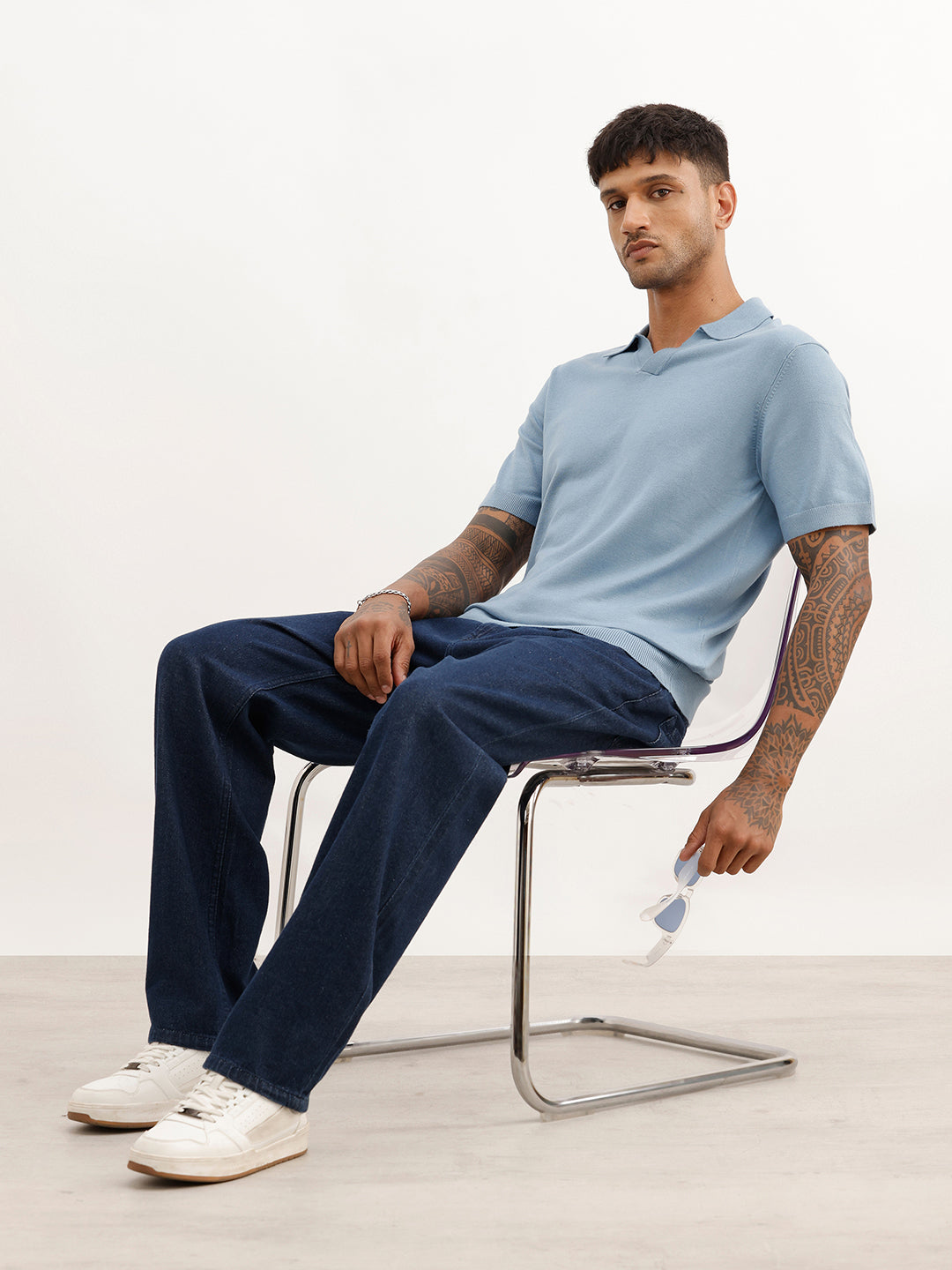 Solid Slim Fit Flatknit Polo T-Shirt | Blue | WPT02HSSL1624S