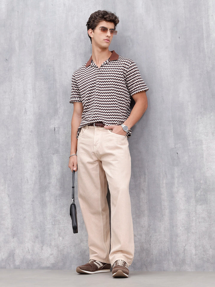 Comfort Fit Geometric Jacquard Polo | Brown