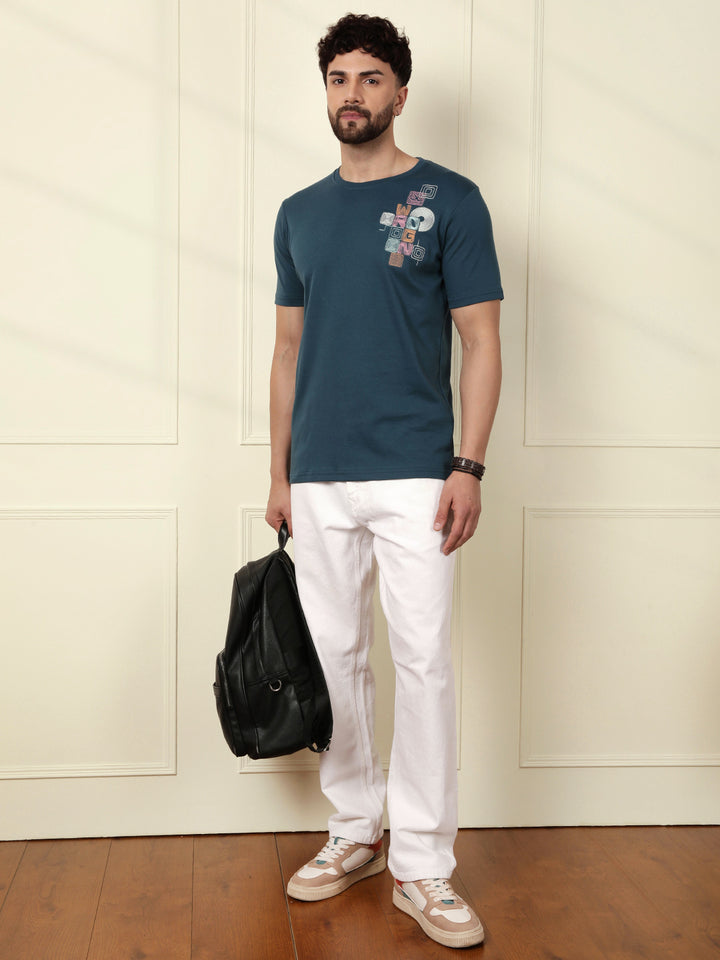 Embroidered Slim Fit T-Shirt | Teal