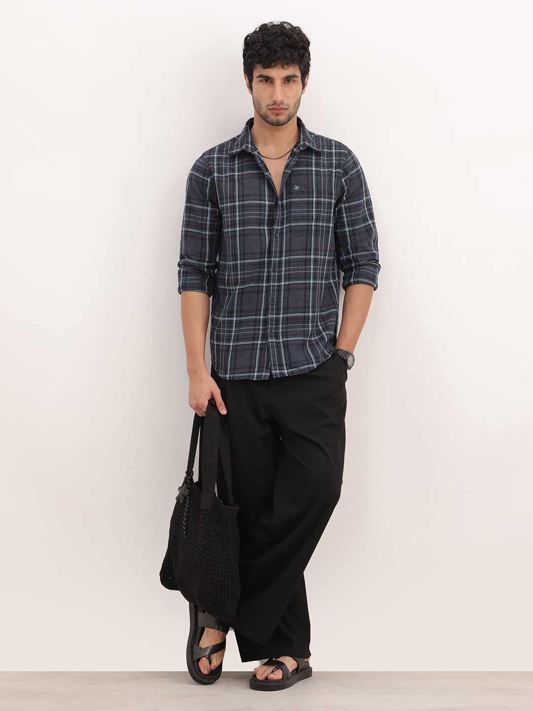 Slim Fit Checkered Full Sleeve Shirt | Blue
