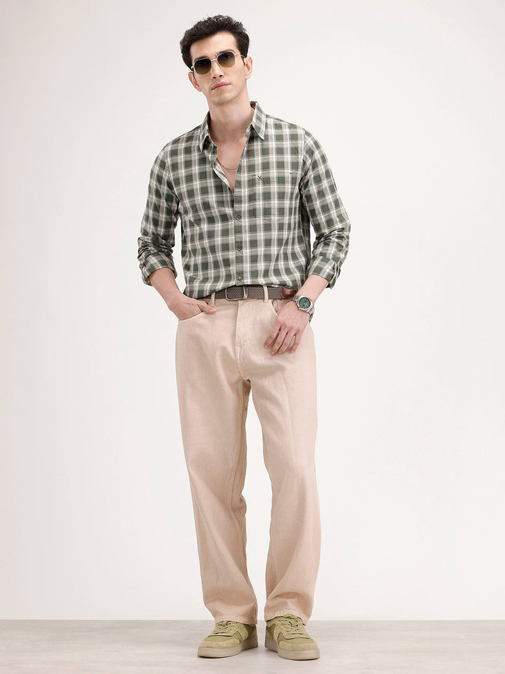 Regular Fit Checkered Shirt | Light Green