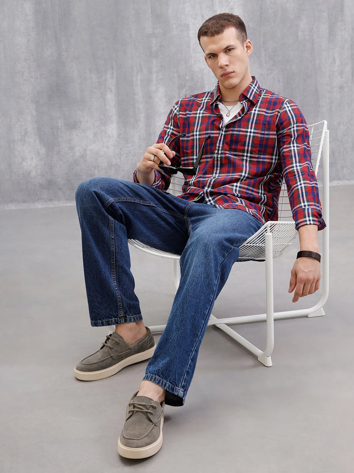 Pure Cotton Checkered Shirt | Red