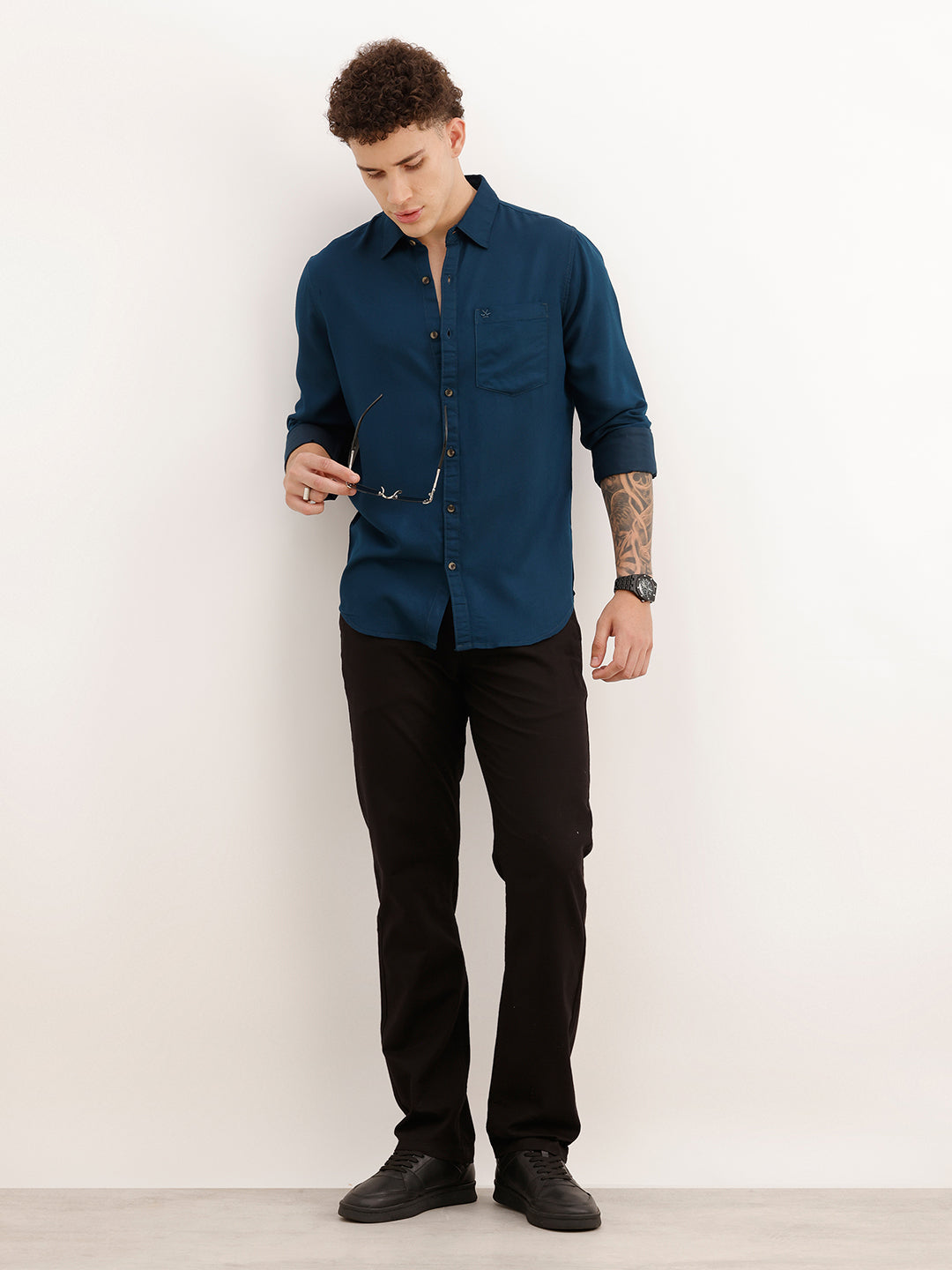 Solid Regular Fit Full Sleeve Shirt | Teal | WWSH9191F