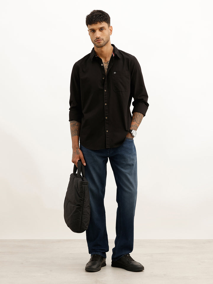 Solid Regular Fit Full Sleeve Shirt | Black