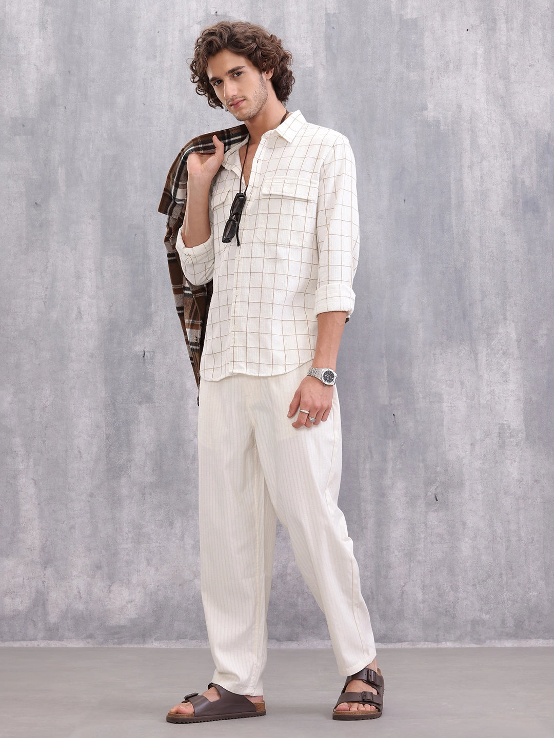 Striped Loose Fit Trousers | White