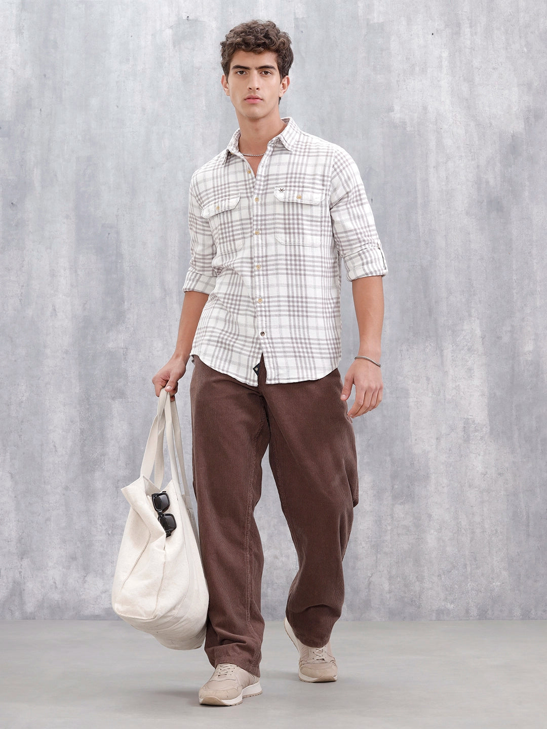 Slim Fit Checkered Casual Shirt For Men |Off White