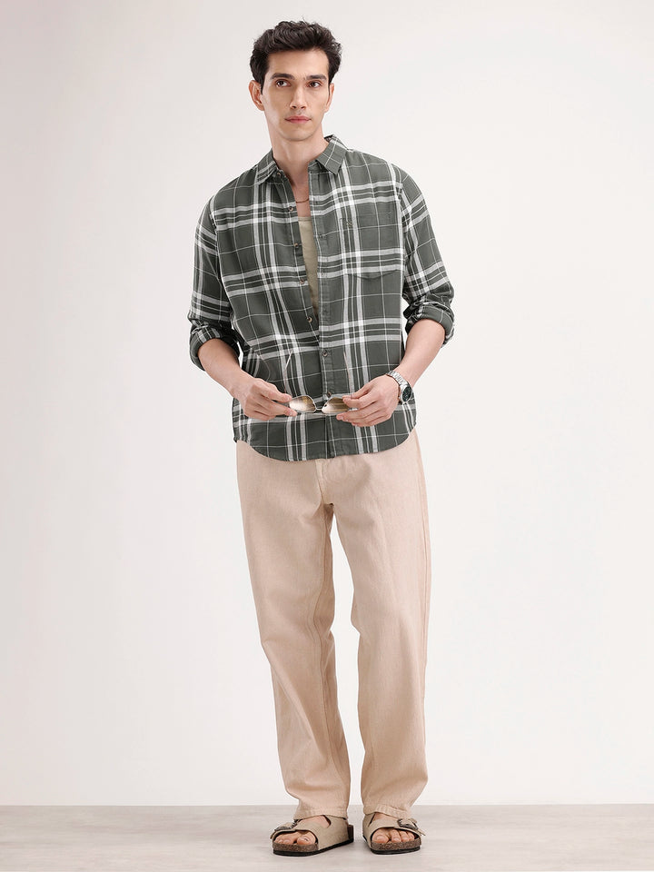 Regular Fit Checkered Shirt | Green