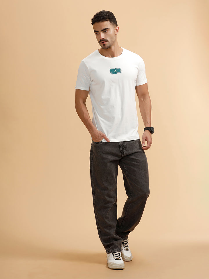 Minimal Cut-Out Logo Slim Fit T-Shirt | White