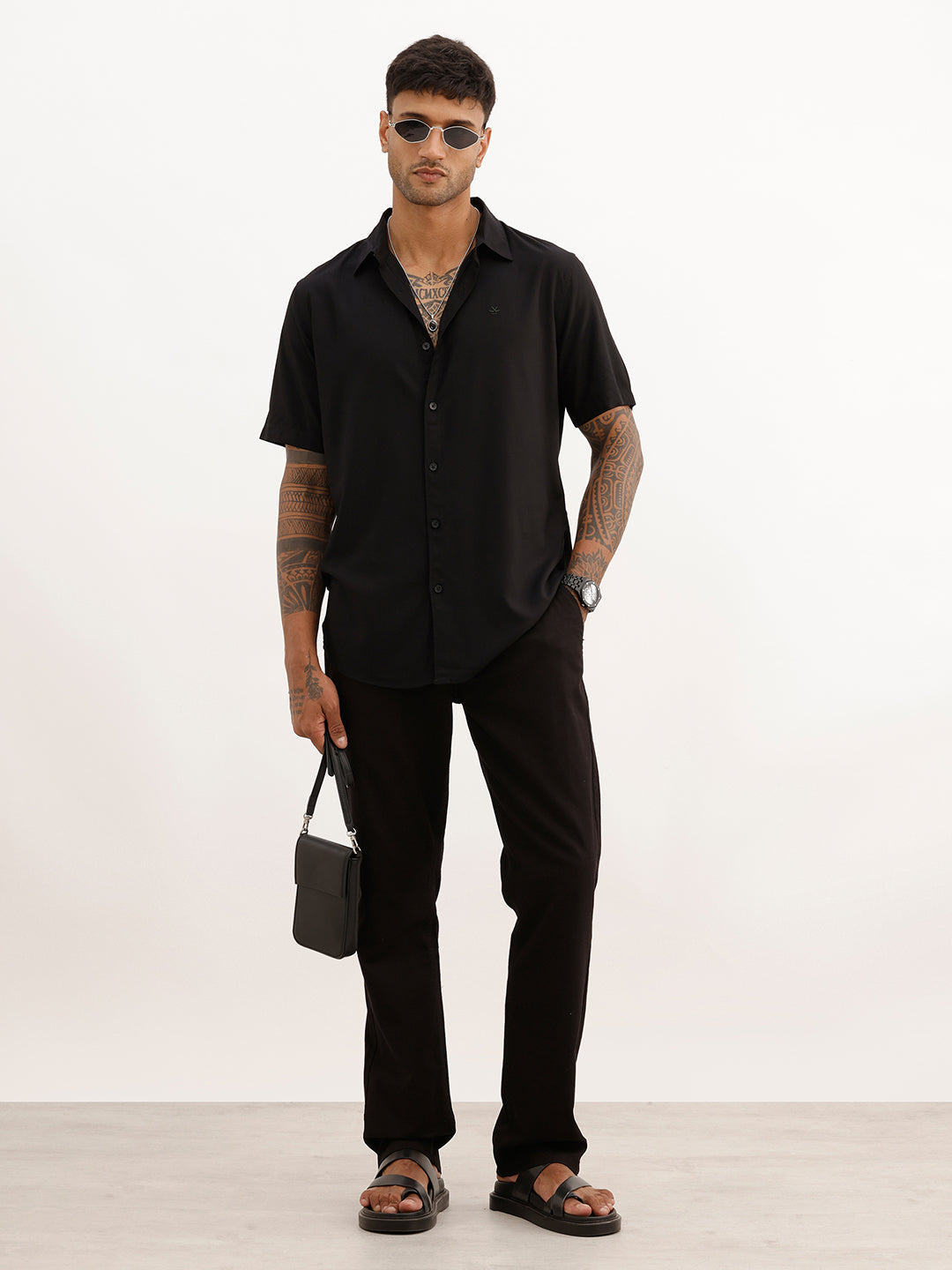 Solid Slim Fit Half Sleeve T-Shirt | Black | WSH02HSSL0003S