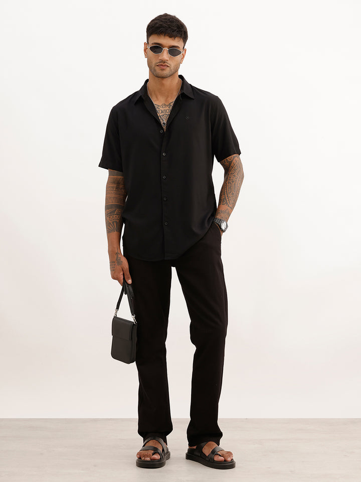 Solid Slim Fit Half Sleeve T-Shirt | Black