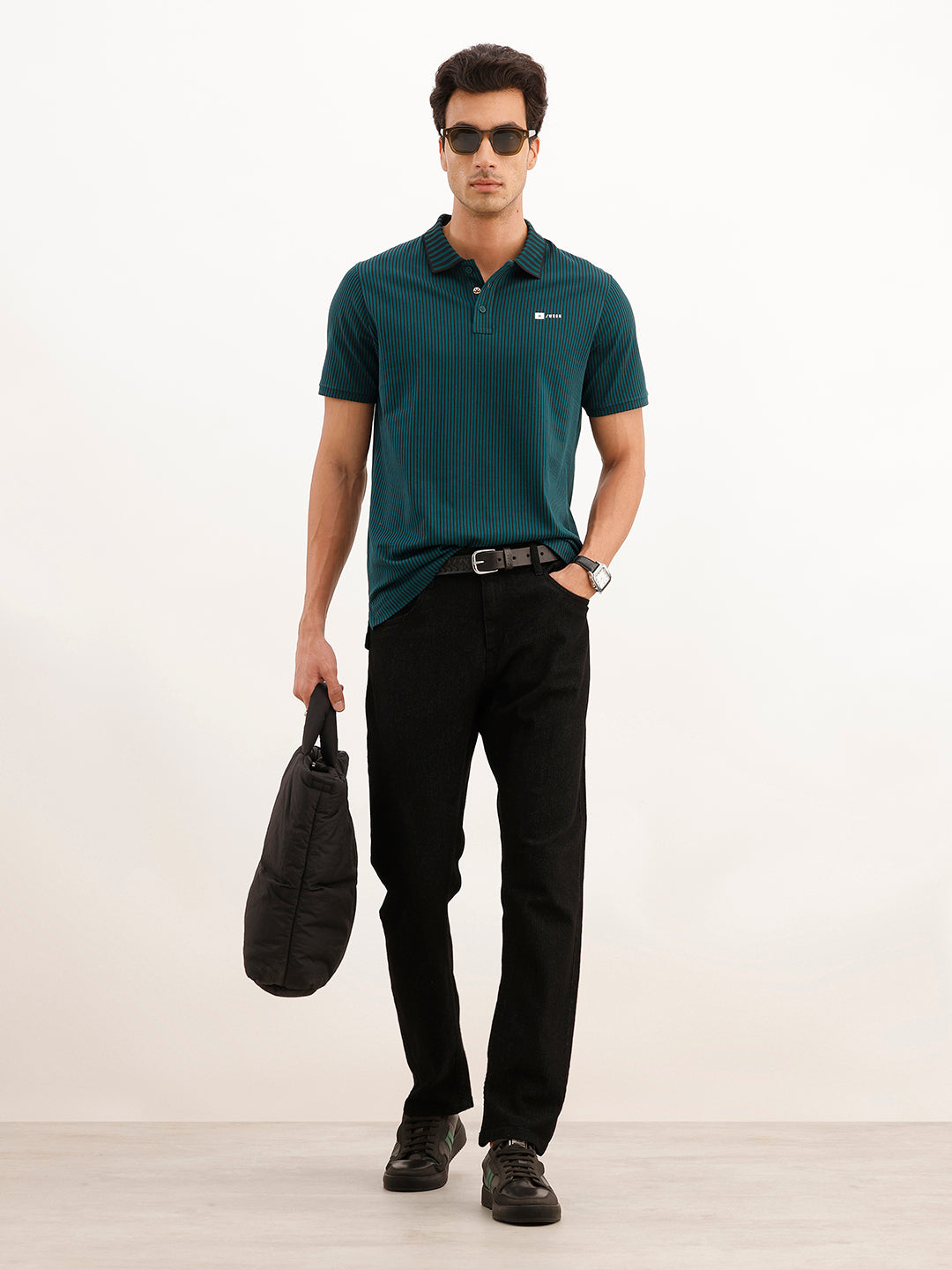 Classic Slim Fit Striped Polo T-Shirt | Green