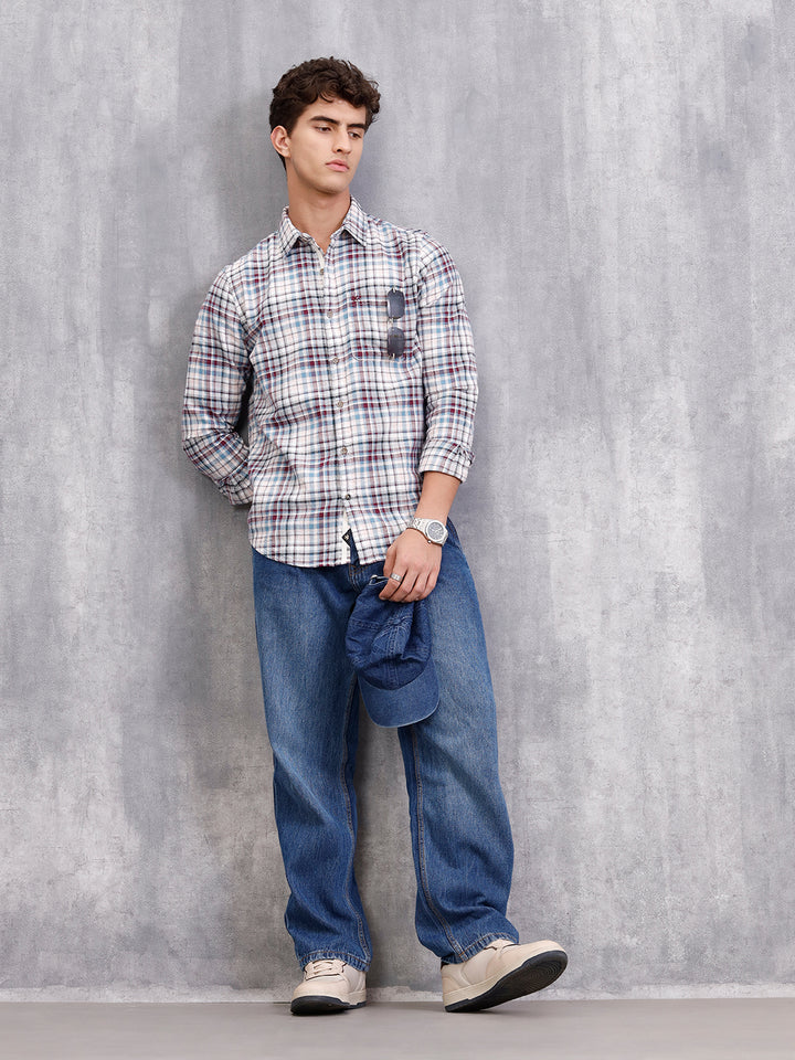 Slim Fit Check Shirt In Special Slub Weave | Wine