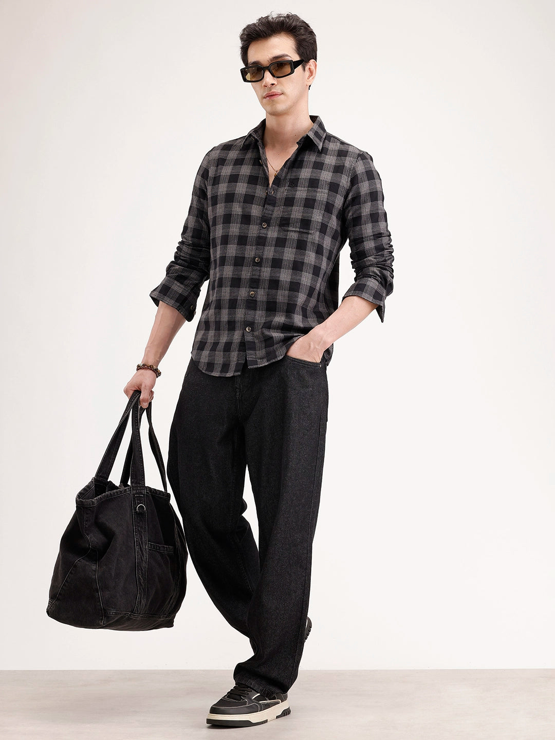 Slim Fit Checkered Shirt | Black