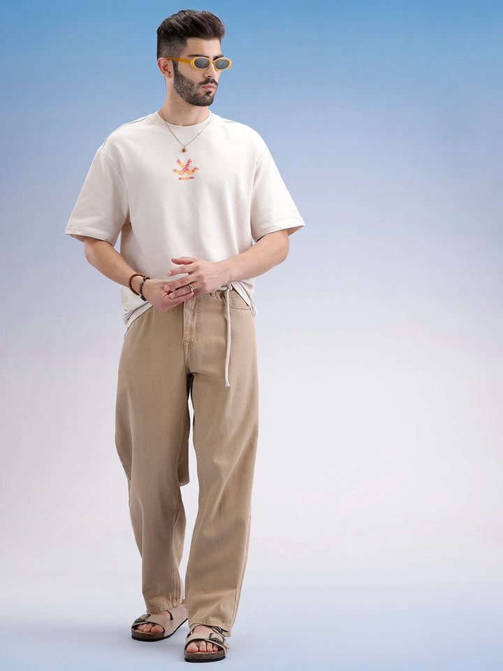 Oversized Fit Puffer Printed T-Shirt | Beige