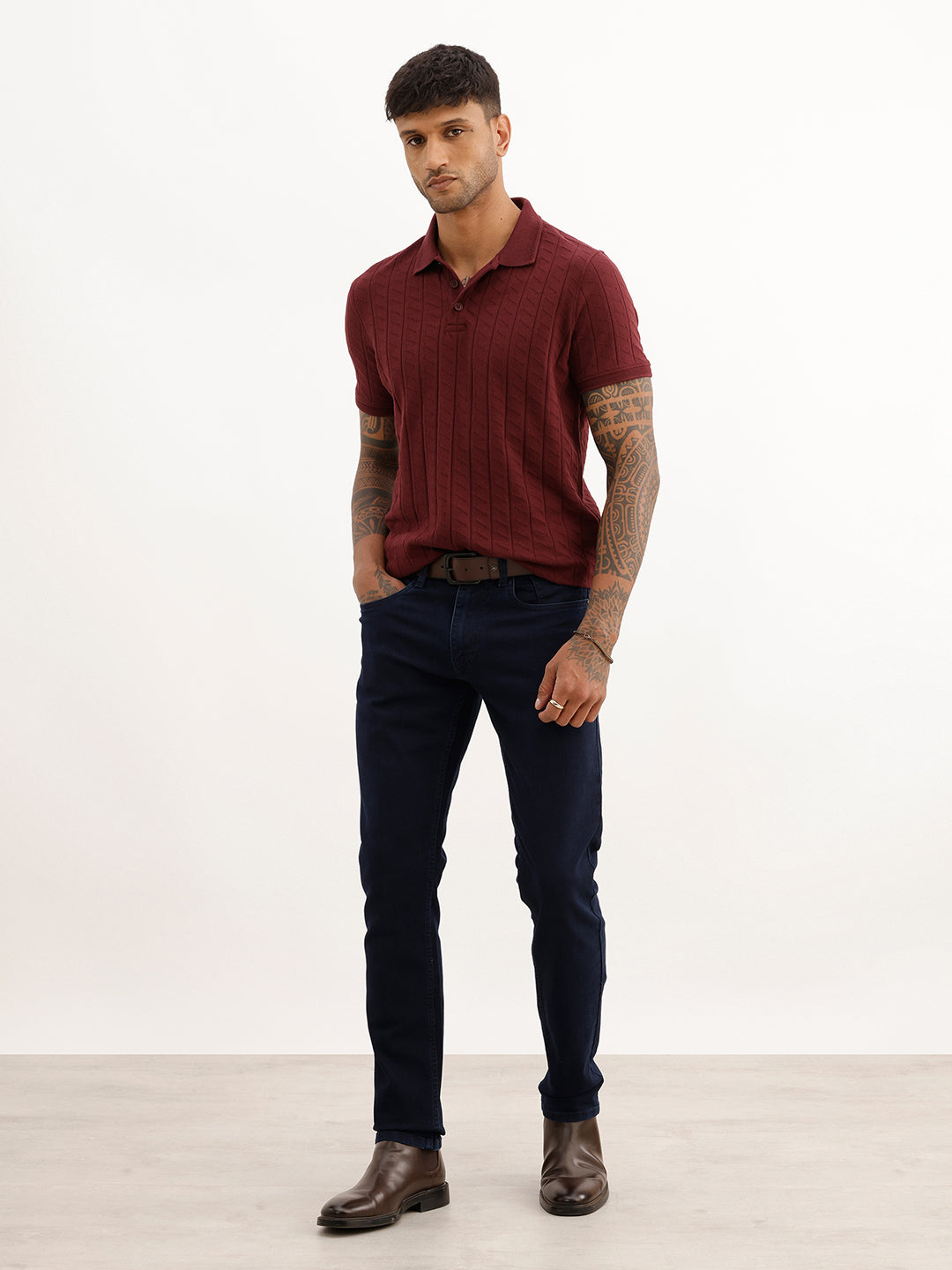 Textured Slim Fit Polo T-Shirt | Wine