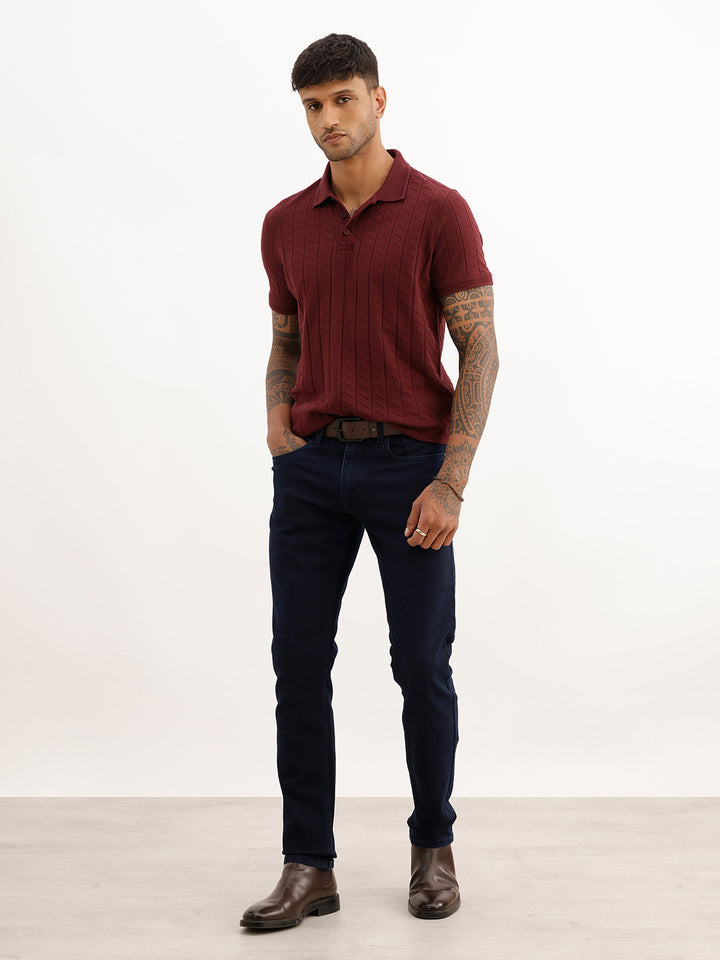 Textured Slim Fit Polo T-Shirt | Wine