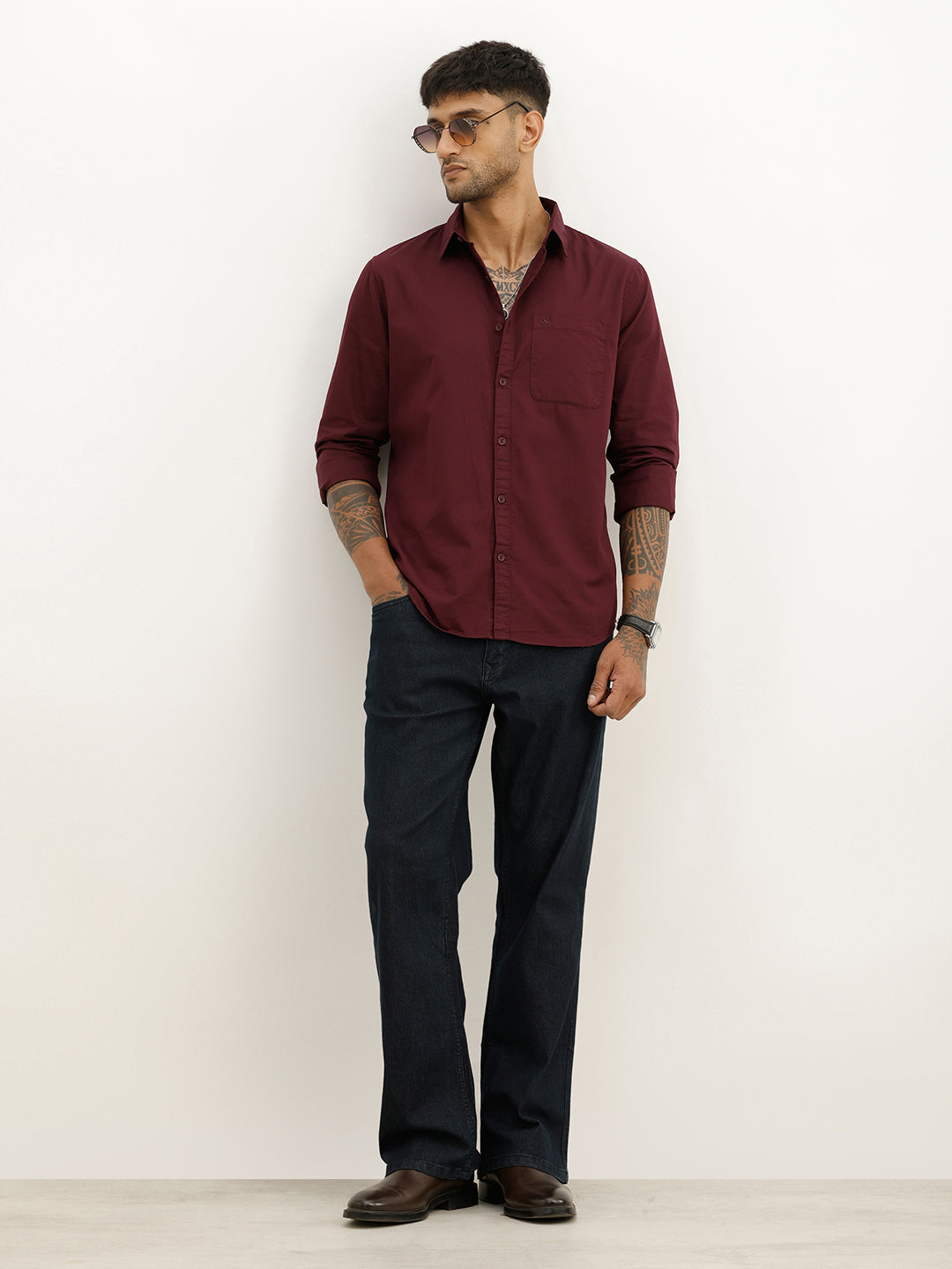 Solid Slim Fit Full Sleeve Shirt | Wine
