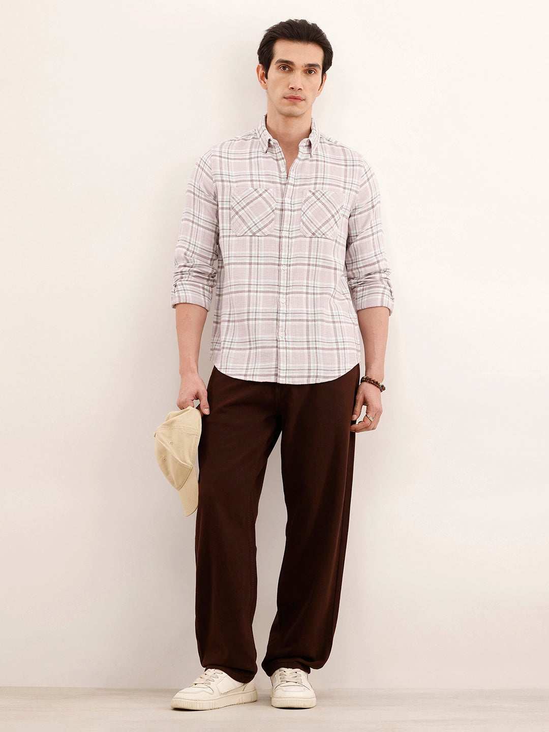 Regular Fit Double Pocket Checkered Shirt | Pink