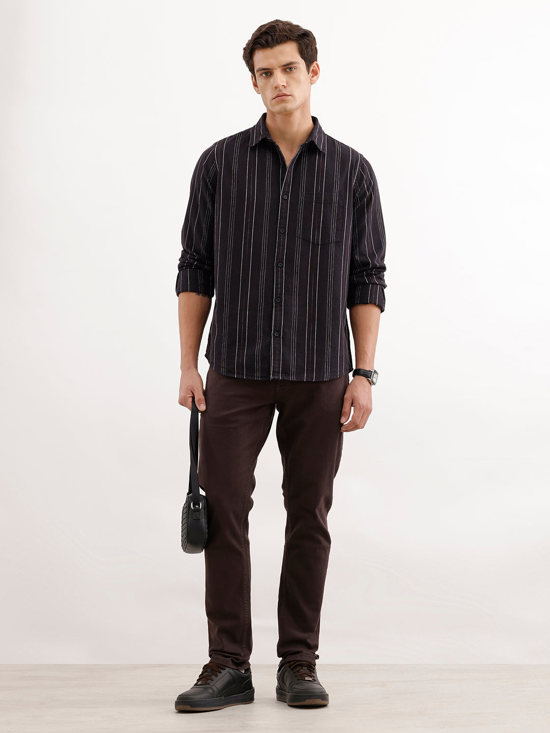Regular Fit Striped Shirt  | Black