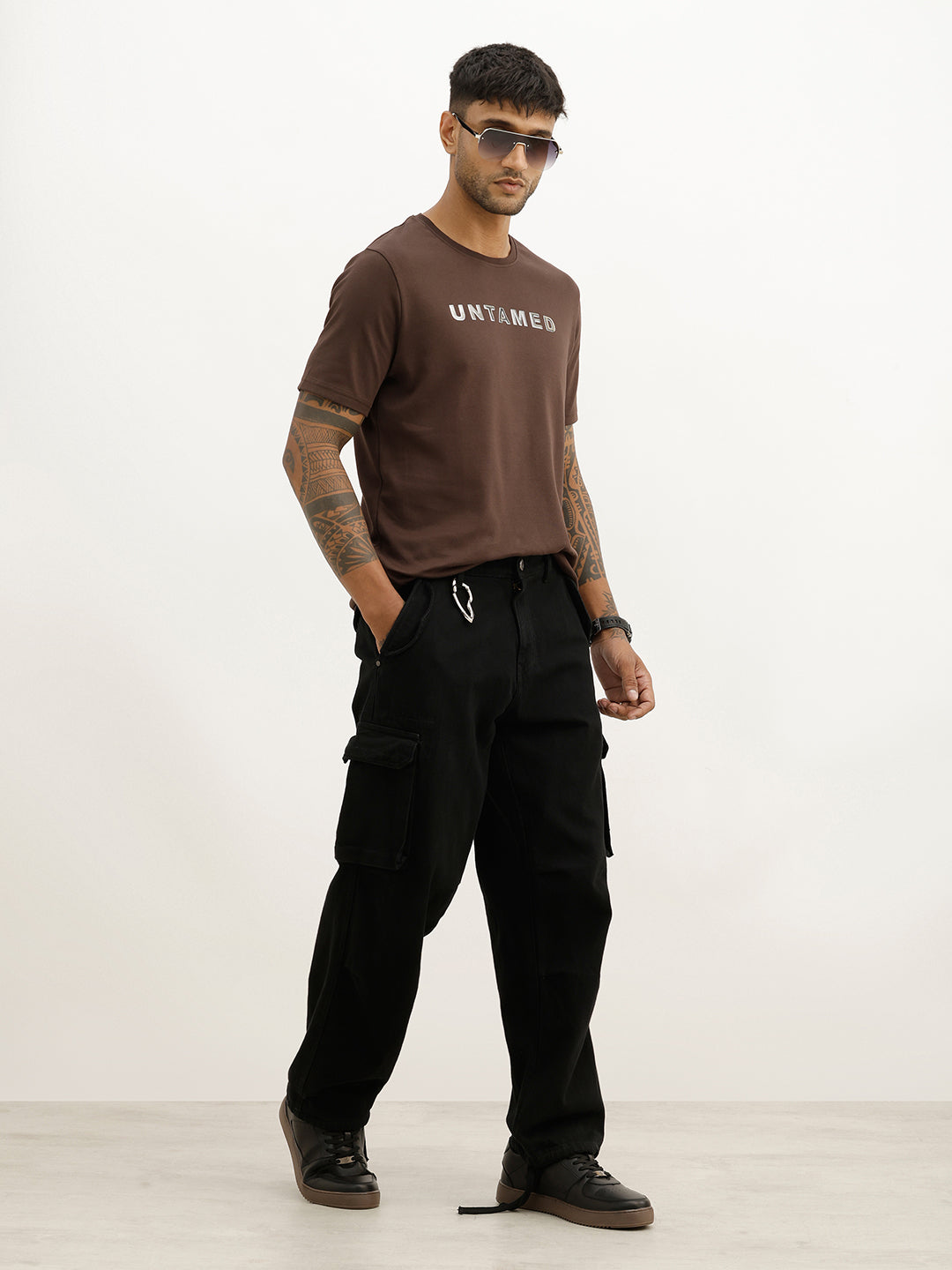 Slim Fit Foil Printed T-Shirt | Brown