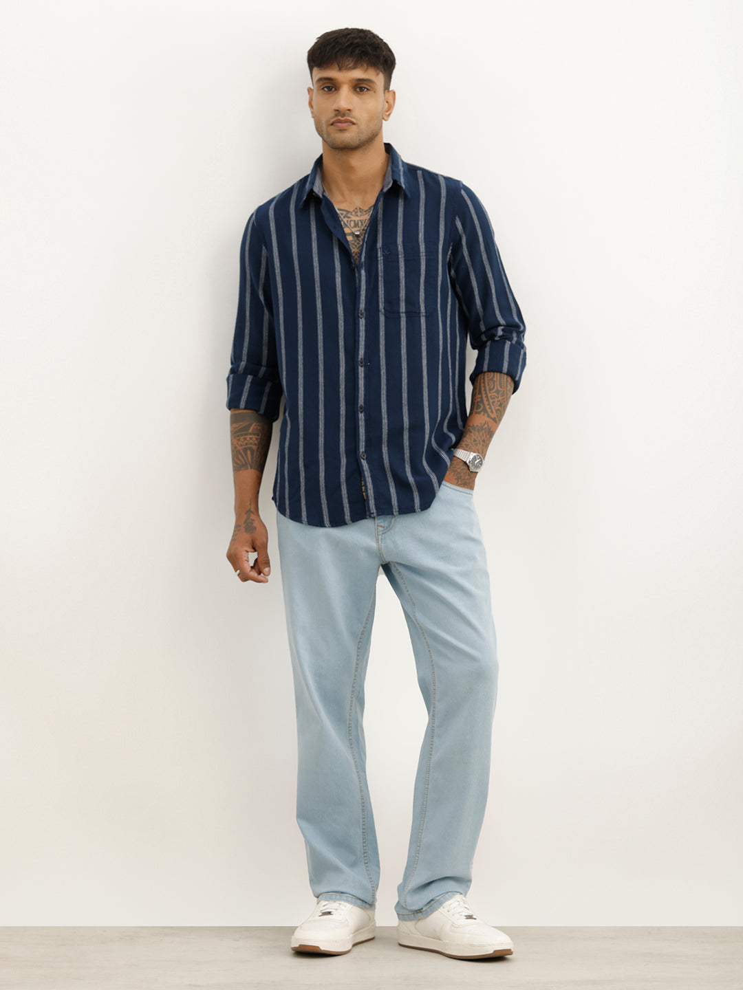 Classic Slim Fit Textured Stripe Shirt | Blue