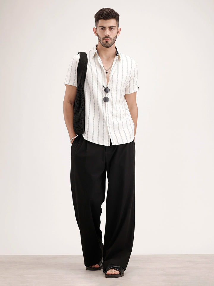 Slim Fit Half Sleeve Striped Shirt | White