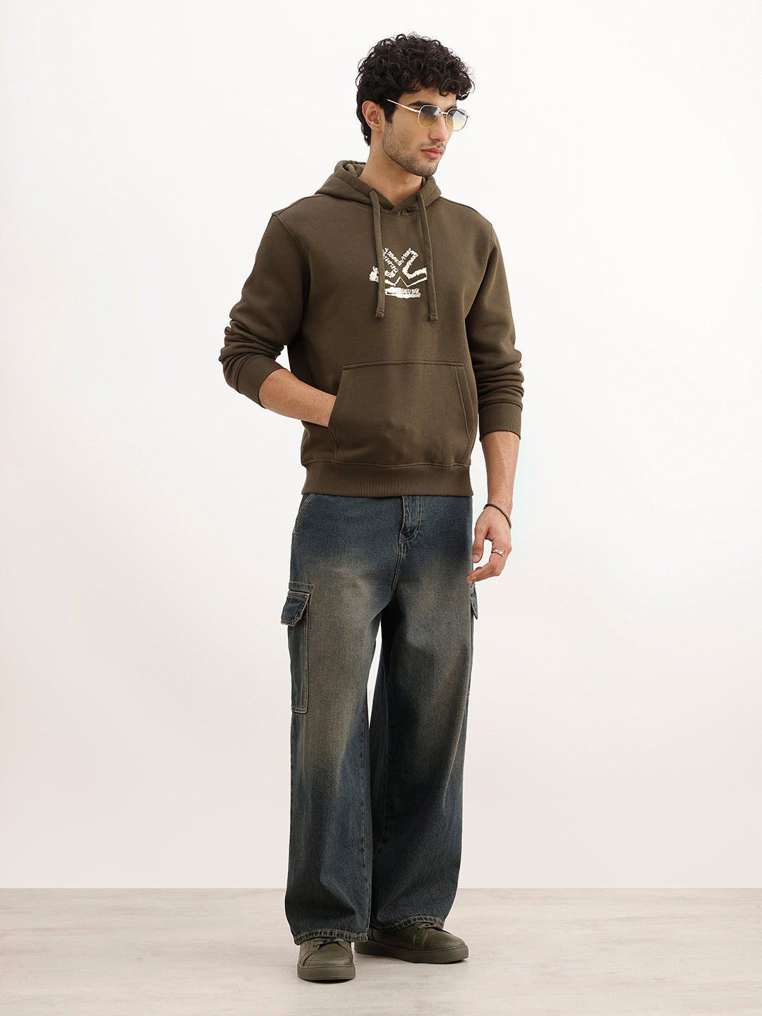 Classic Foil Printed Hooded Sweatshirt | Olive