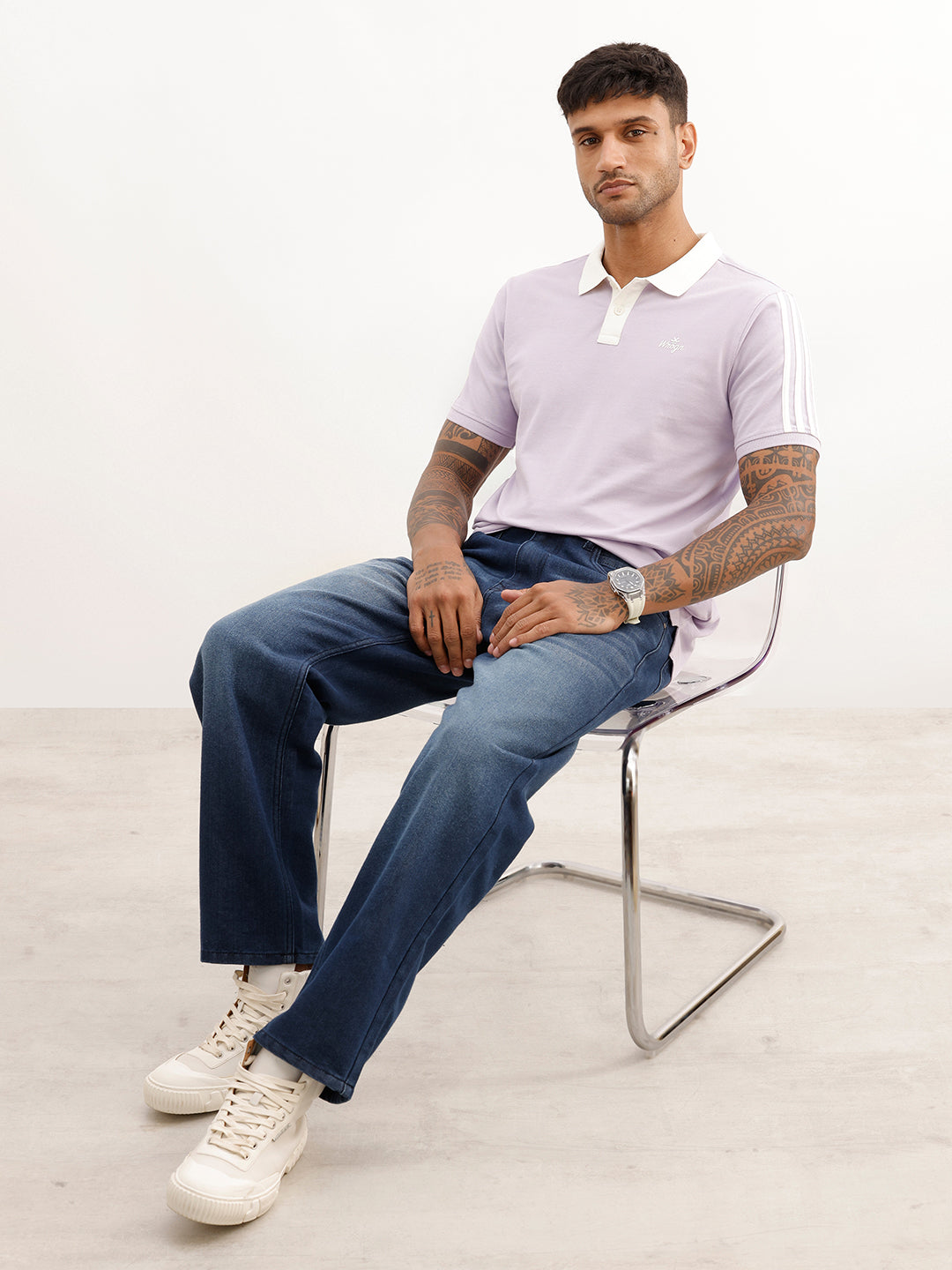 Slim Fit Contrast Collar Polo T-Shirt | Purple