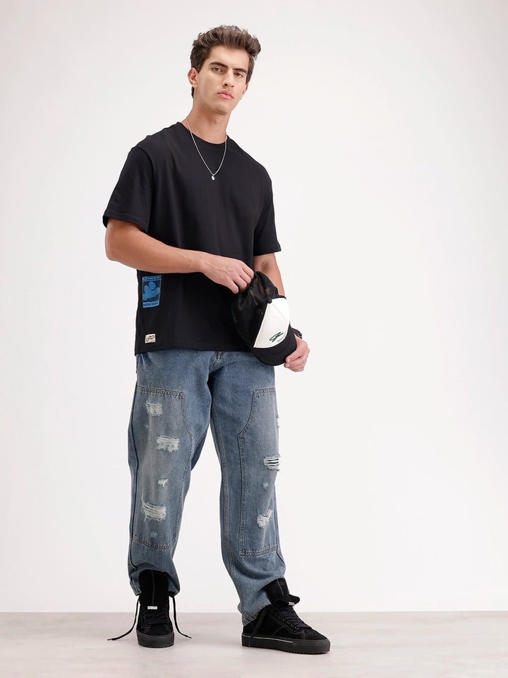 Oversized Placement Printed T-Shirt | Black