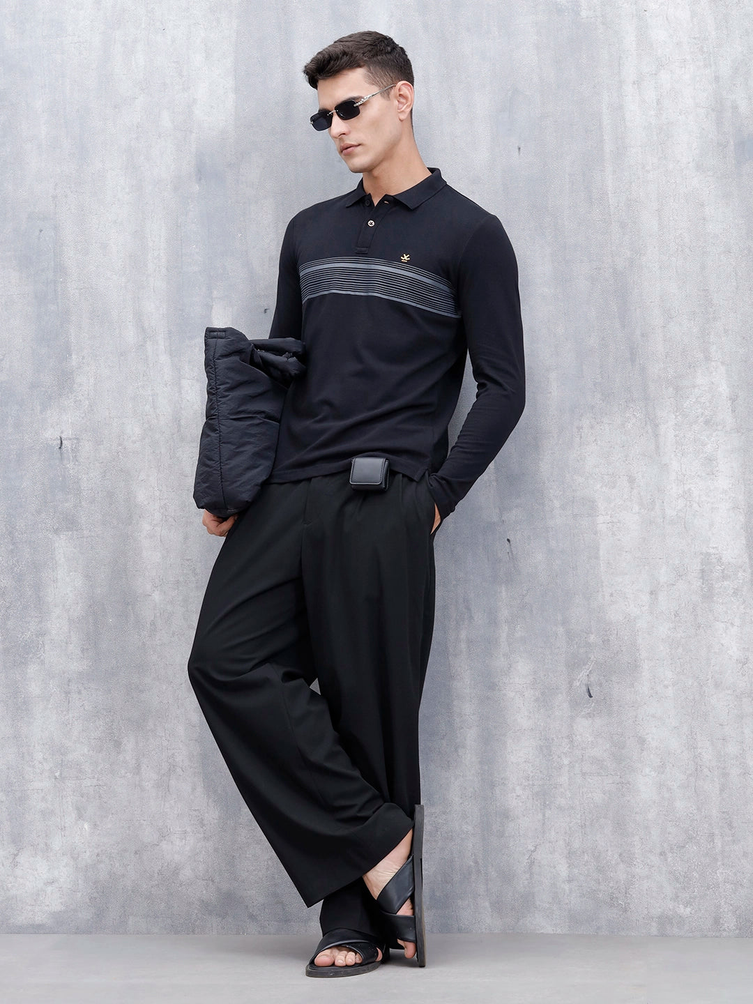 Men's Casual Polo Tshirt With Striped Pattern | Black