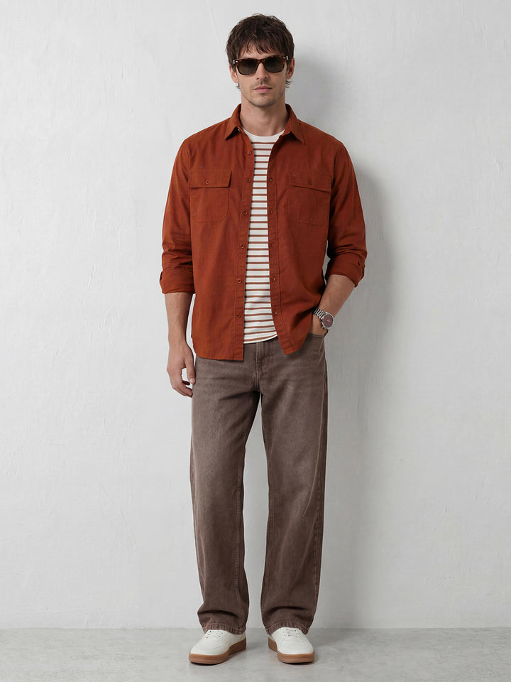 Comfort Fit Double Pocket Shirt | Rust