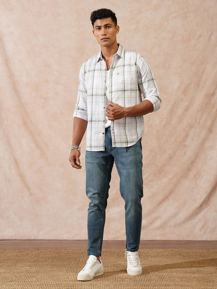 Textured Checks Slim Fit Shirt | Beige