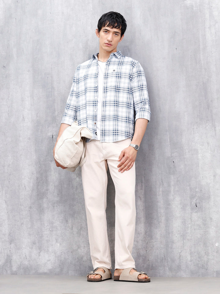 Men’s Slim Fit Checkered Casual Shirt | Blue