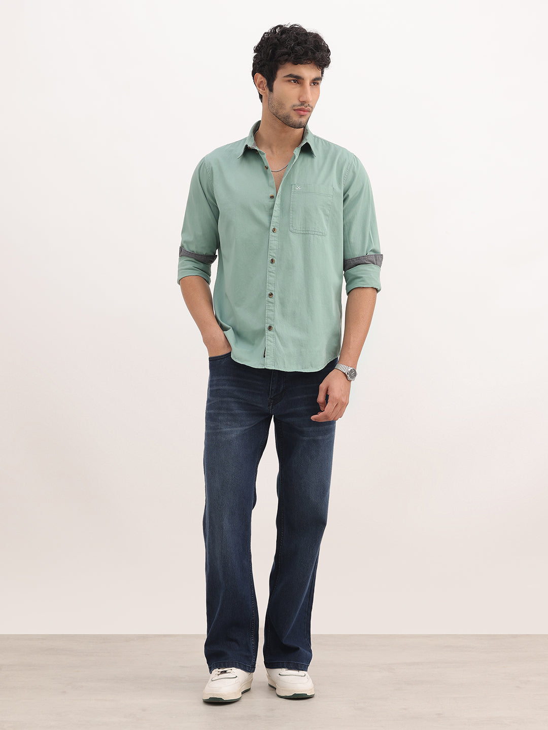 Solid Slim Fit Full Sleeve Shirt | Teal