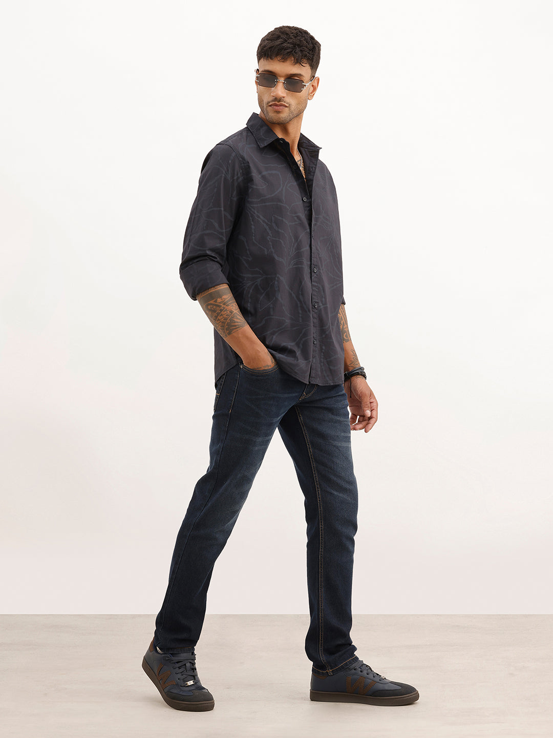 Slim Fit Full Sleeve AOP Shirt | Dark Blue | WSH01FSSL7097W