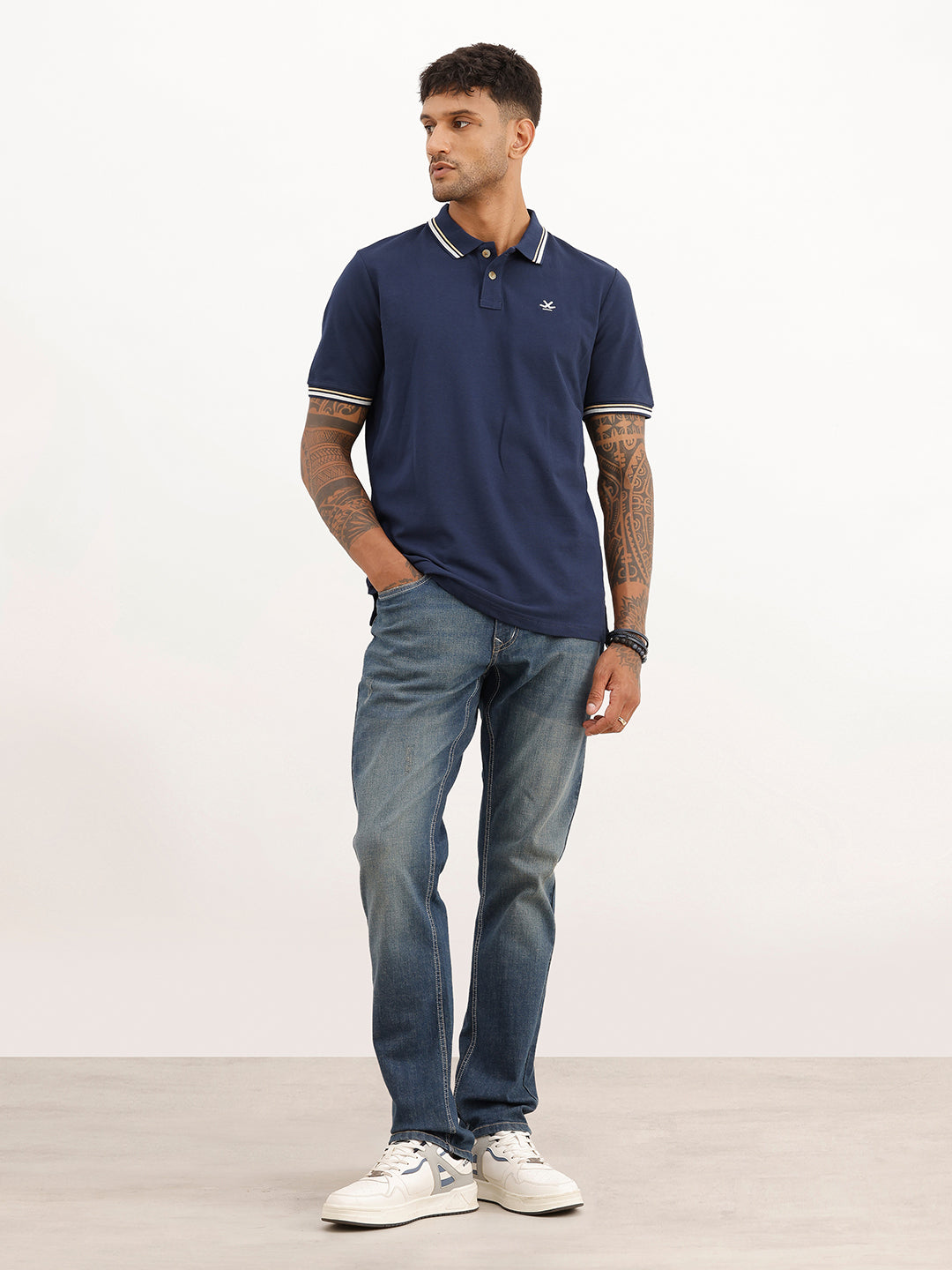 Classic Slim Fit Tipping Collar Polo T-Shirt | Navy Blue | WPT01HSSL1288M