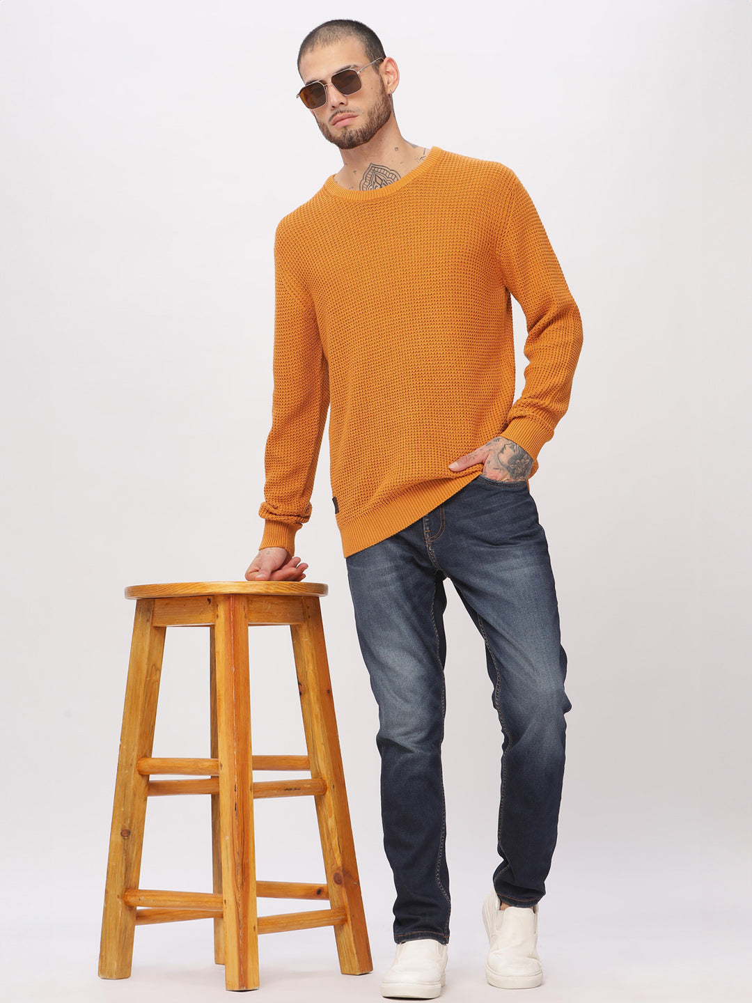 Knitted Mustard Crew Neck Sweater
