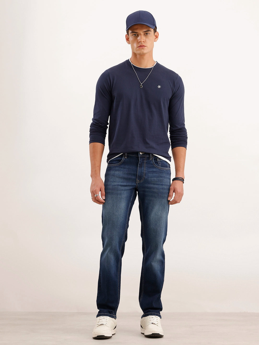 Straight Fit Faded Denim Jeans | Blue