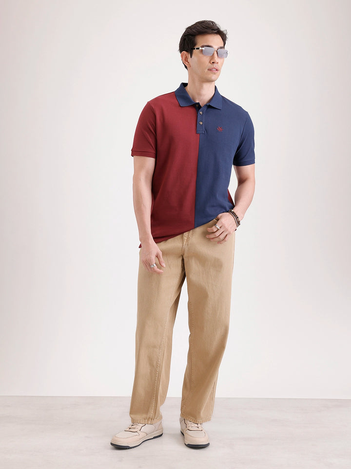 Cut & Sew Polo T-Shirt   |  Maroon
