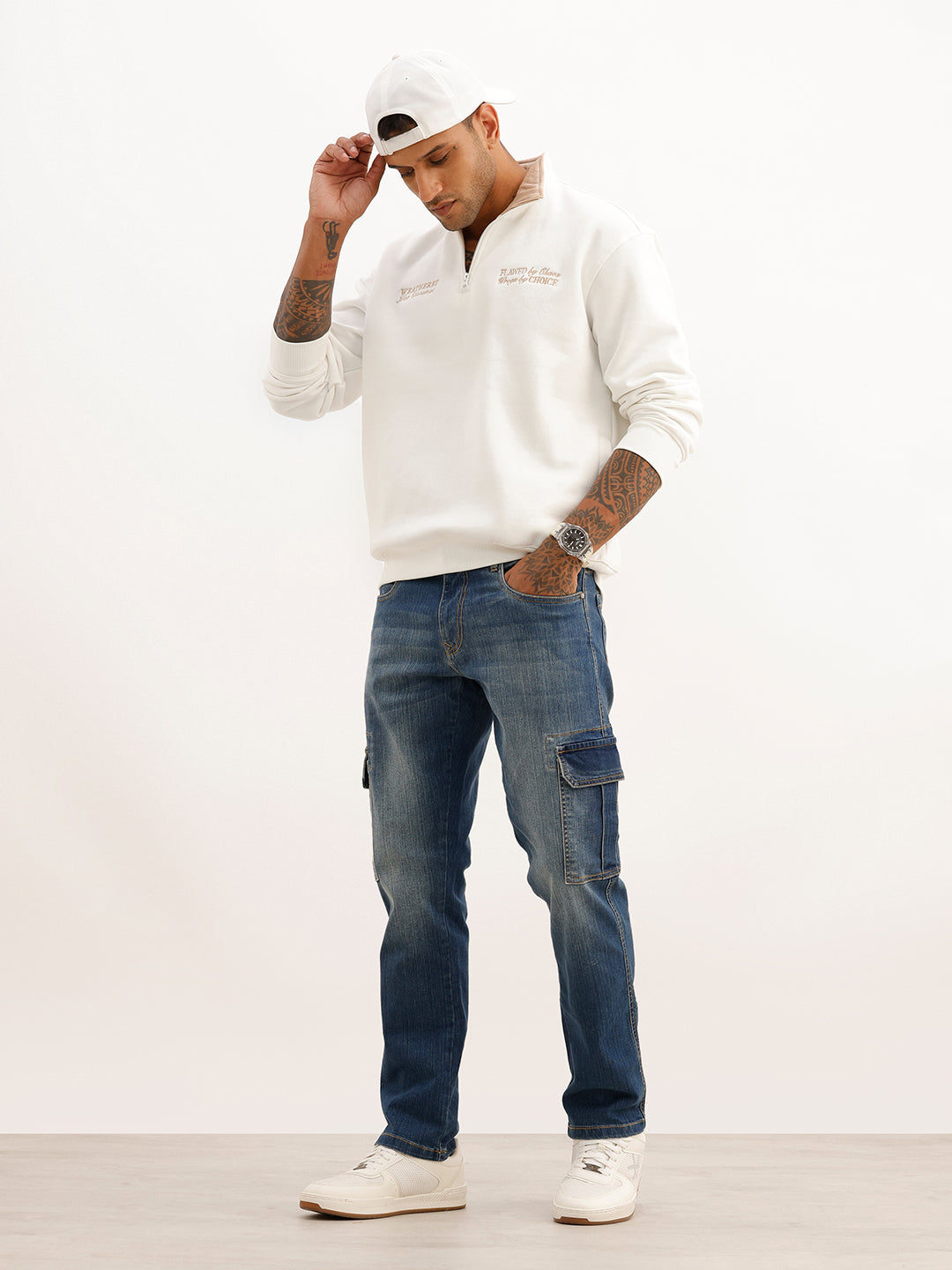 Straight Fit Washed Denim Cargo | Blue